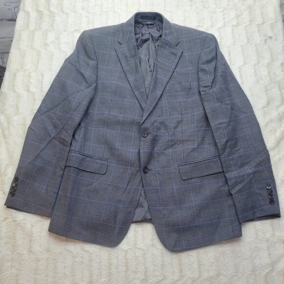 New Calvin Klein Men's Sport Coat Jacket Gray Check Windowpane sz 42R Actual 40R - Picture 1 of 13
